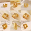 LATS Multiple Styles Stainless Steel Geometric Texture Wide Rings for Women Men Irregular Gold Color Wedding Ring Punk Jewelry