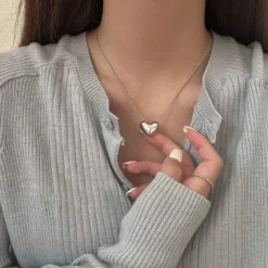 LATS Vintage Love Heart Pendant Necklace for Women Trend Silver Color Metal Chain Collar Choker Party Jewelry Birthday Gifts